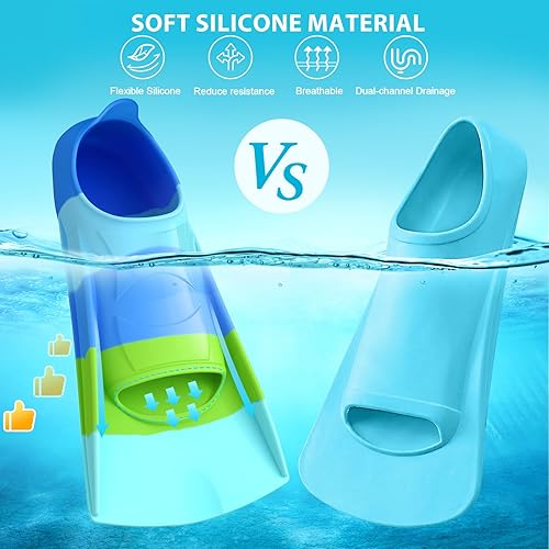 Miniatura 7 de Gintenco Aletas de natación para niños, aletas de entrenamiento de natación para natación, aletas de tamaño de viaje con bolsa de malla, aletas de