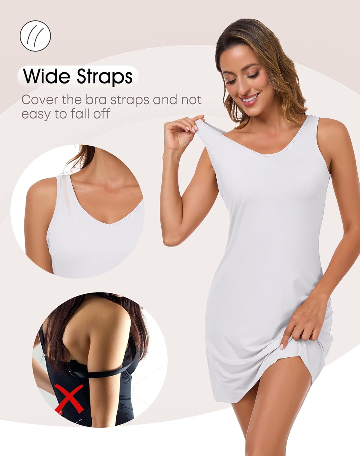 Full Slip for Women Under Dress Tank Top Slip Dress Seamless Hem Underdress - Image 2