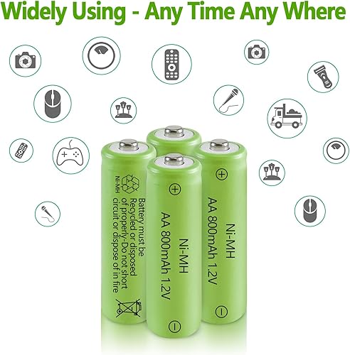 Miniatura 8 de JINTION Ni-MH AA Baterías recargables, doble A 1.2V 800mAh batería precargada para jardín al aire libre luces solares