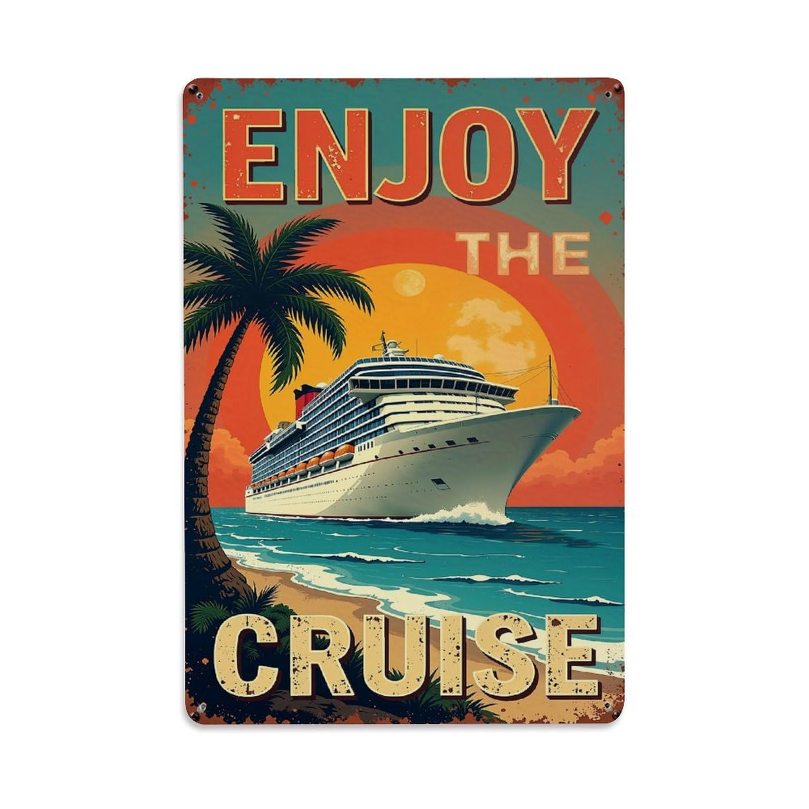 Jdfenggu Vintage Enjoy The Cruise Ship Pattern Retro Metal Tin Sign, Metal Poster For Bar, Home, Man Cave, Kitchen, Laundry Room Art Decor 8X12 Inch