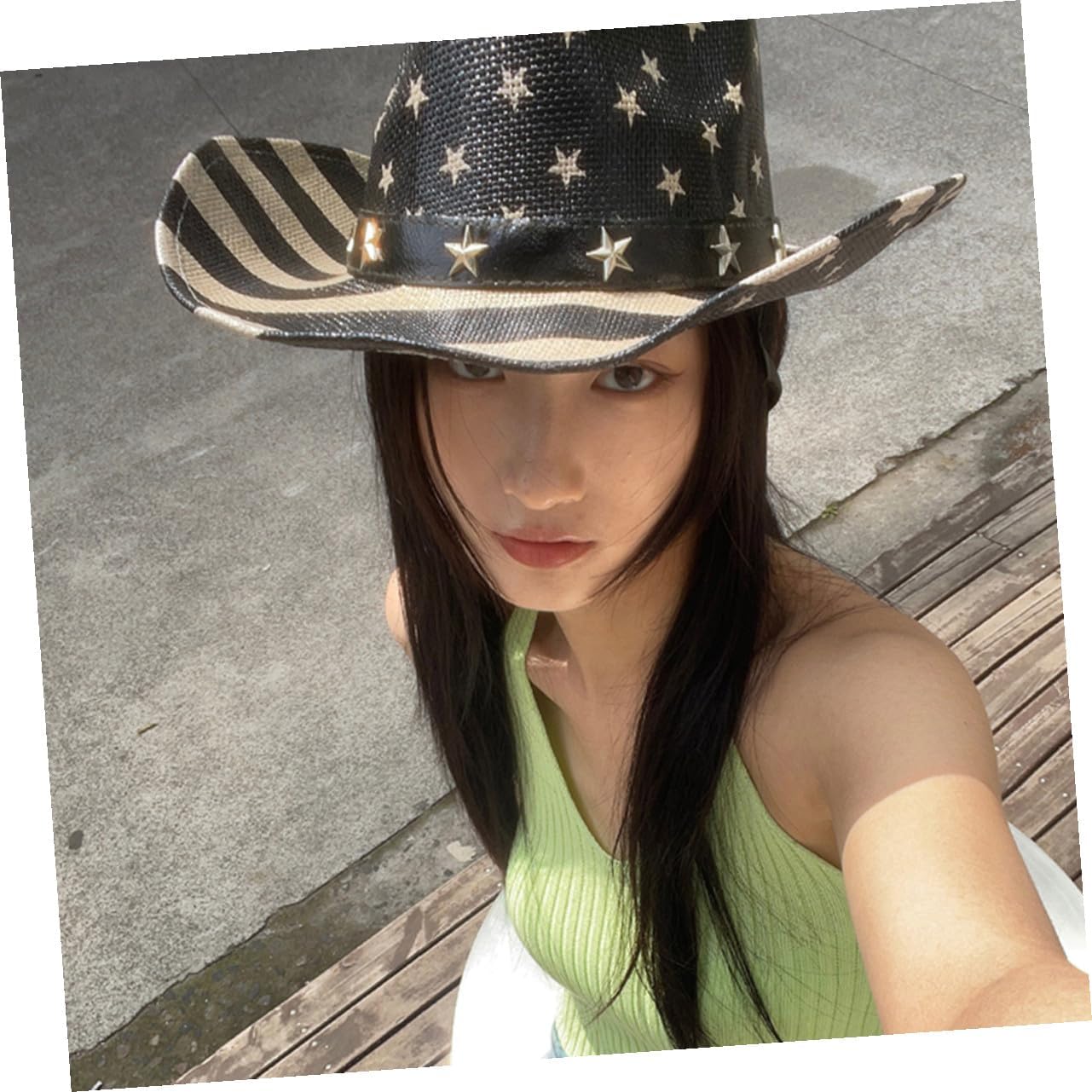 GALPADA American Flag Cowboy Hat Western Style Straw Hat Unisex Summer 4th of July Independence Day for Men and Women Black