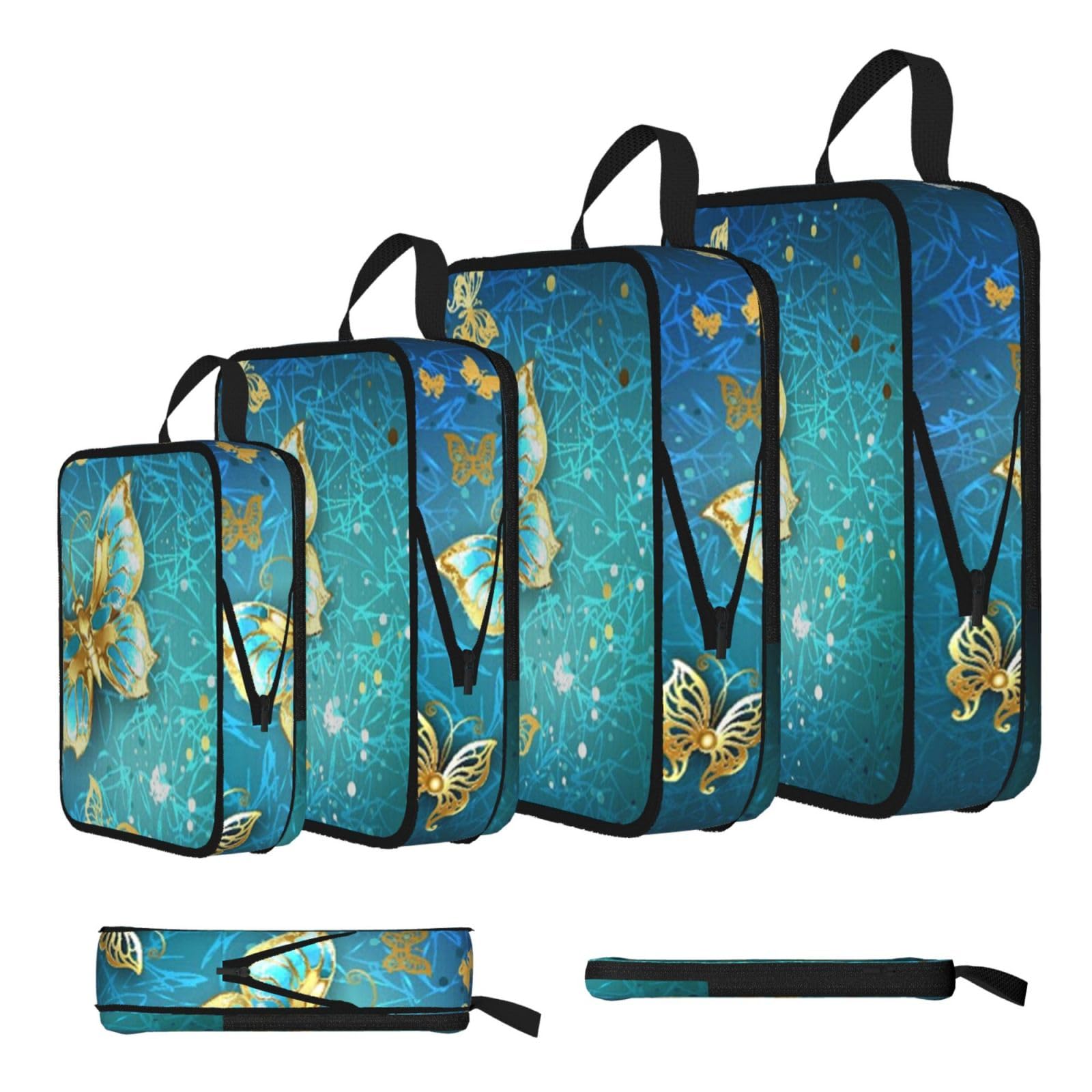 Butterfly Print 4 Set Compression Packing Cubes For Suitcases,Expandable Storage Bags Organizers