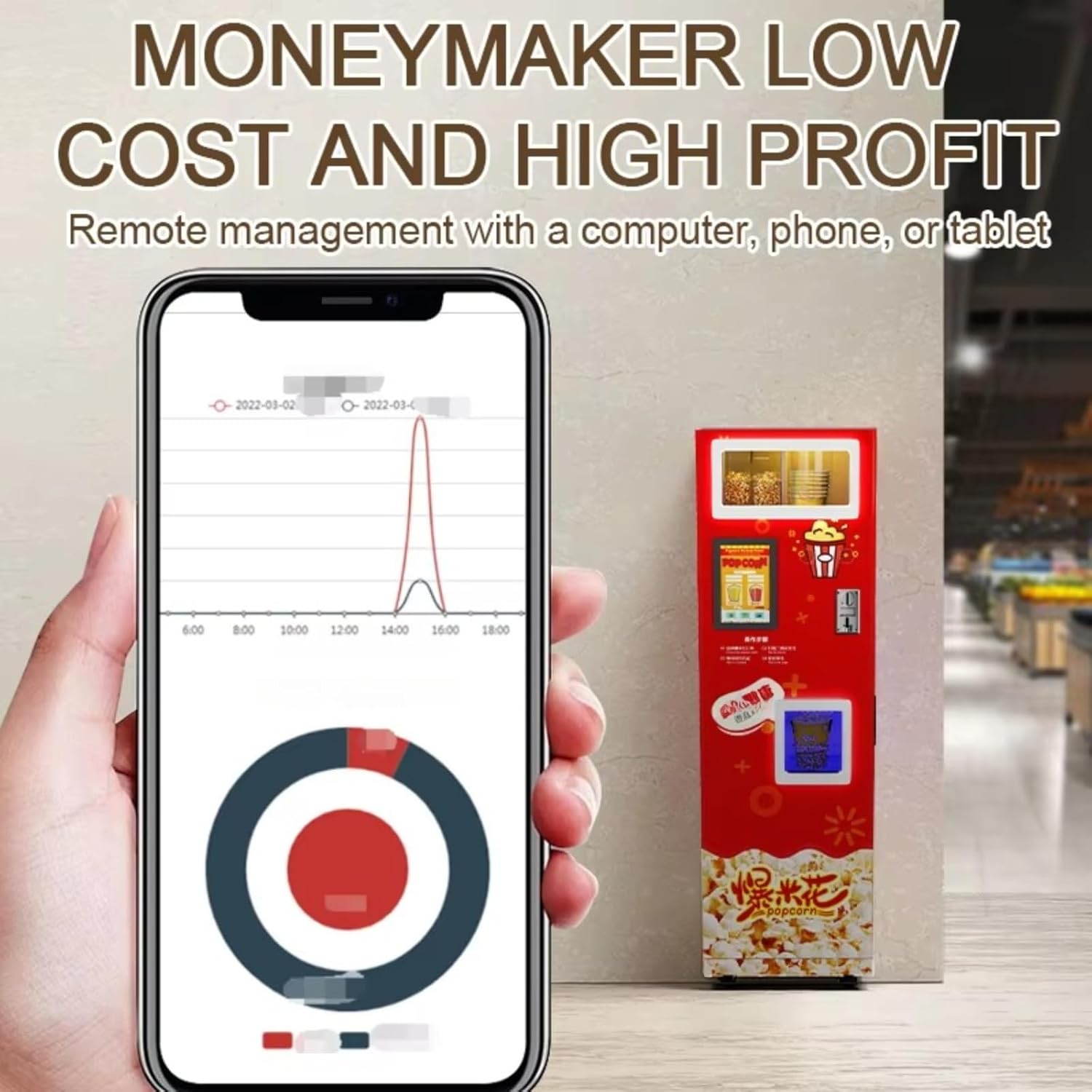 Automatic Popcorn Vending Machine with Visible Making Process, Commercial Smart Popcorn Dispenser with Cashless Payment, Self Service Popcorn Machine for Mall Cinema Arcade