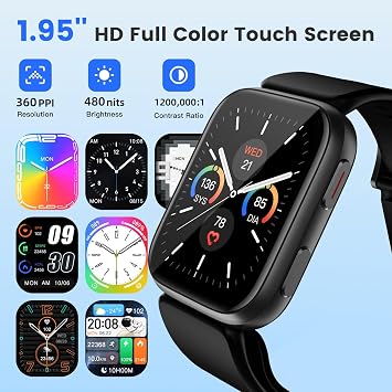 Smart Watch Blood Pressure, 1.95'' Blood Pressure Watch with Air Pump Cuff, S7 Smartwatch with Blood Pressure Sleep Monitor Sports Tracking for Android iOS Supports Data Sharing, Reminder Monitoring
