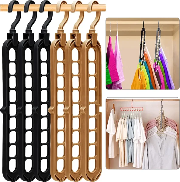 Closet Organizers and Storage,College Dorm Room Essentials, Multifunctional Organizer Magic Space Saving Hangers with 9 Holes Storage Organization for Wardrobe Black Gray