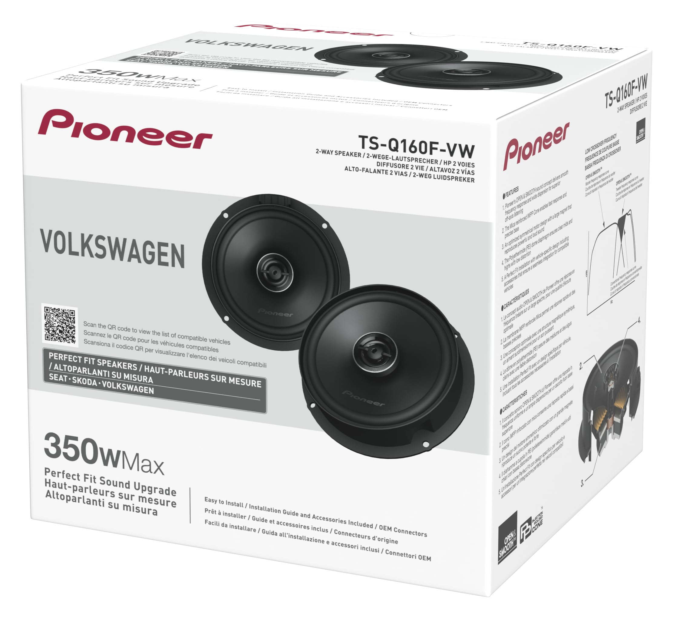 Pioneer TS-Q160F-VW 16,5 cm (6,5") Altavoz coaxial de 2 vías para VW, Audi, Seat & Skoda (350 W máx., 50 W RMS), Plug & Play