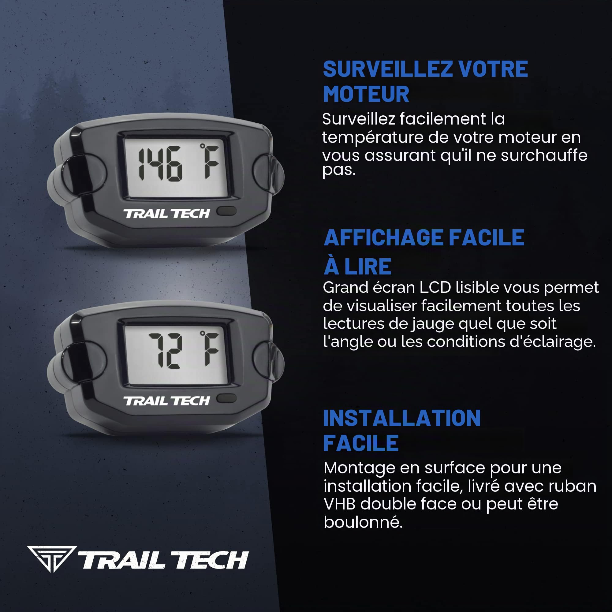 Trail Tech 742-EH1 Capteur de température numérique TTO pour tuyau de radiateur Noir 19 mm