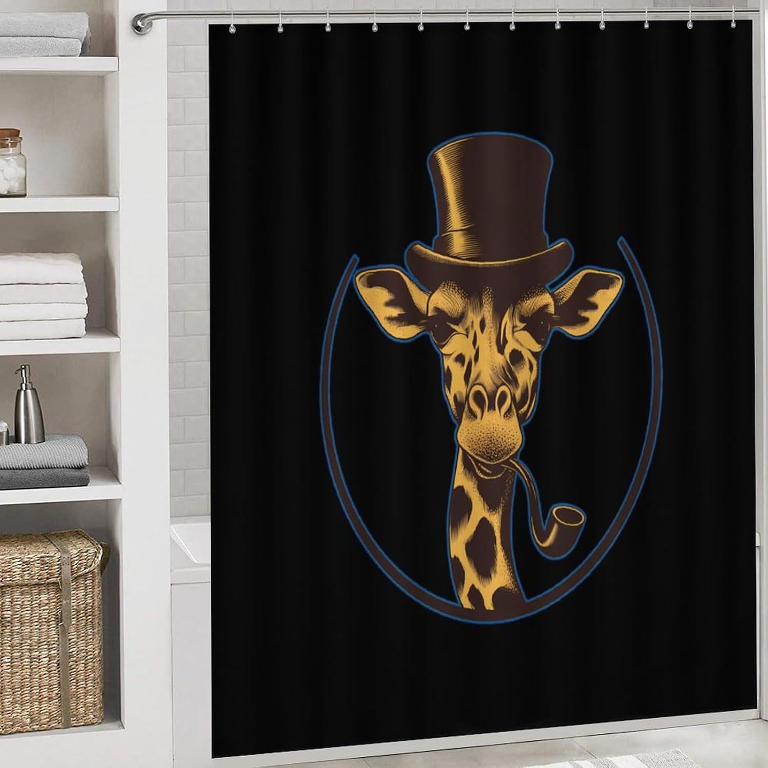 Bowler Hat Giraffe Modern Bathroom Sets with Shower Curtain and Rugs Decor 4 Pcs with 12 Hooks