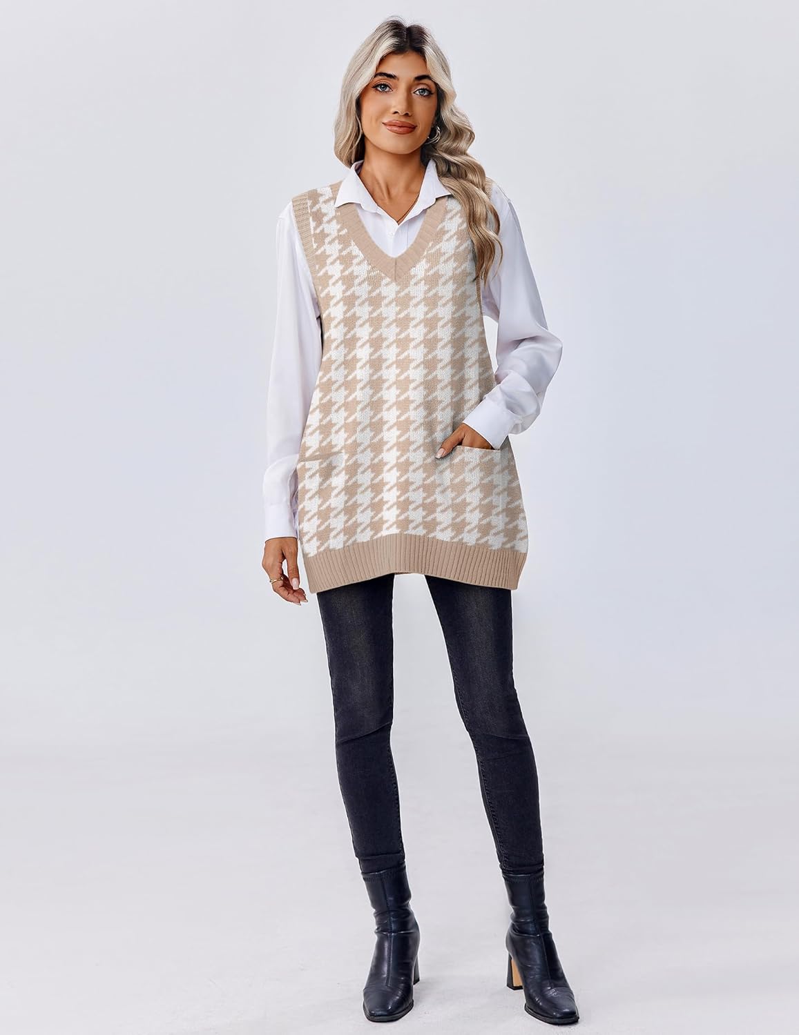 Zeagoo Women's Sweater Vest 2026 Oversized Sleeveless V Neck Pullovers with Pocket Knitted Fall Outfits - Image 4