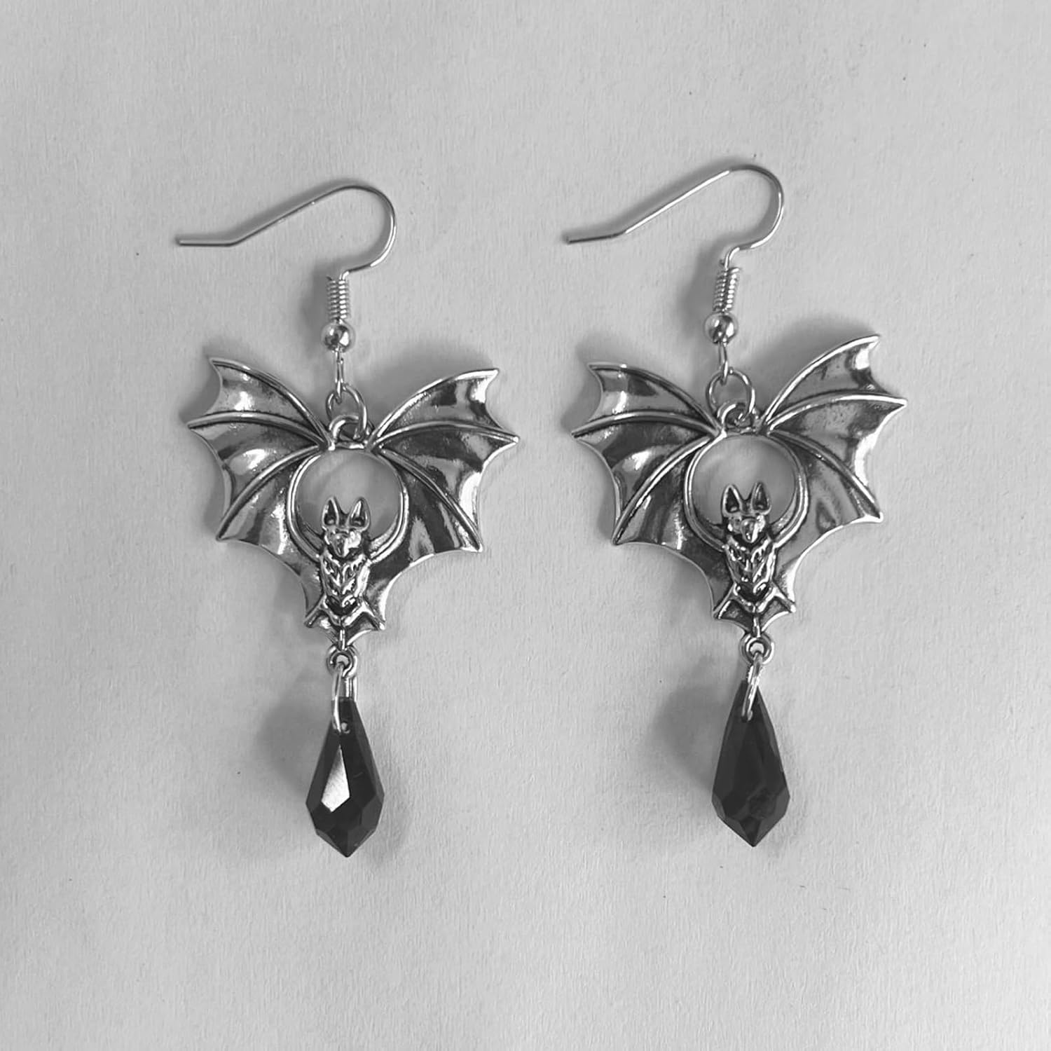 Gothic Bat Crow Earrings - Black Red Crystal Dangle Drop Punk Vintage Goth Earrings for Women's Halloween Cosplay Party - Image 3