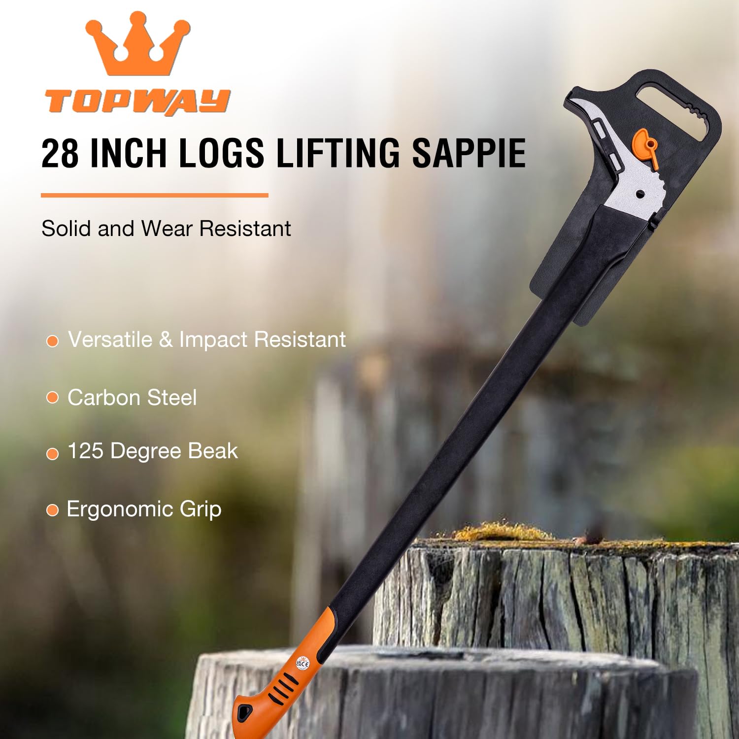 TOPWAY ZAPA de Mango Largo 720 mm de Acero al Carbono, Mango de TPR Ergonómico, Incluye Funda Protectora, Herramienta Forestal para Mover y Recoger Troncos y Madera 331235