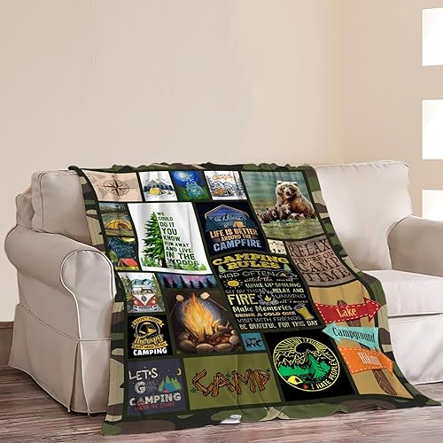 Miniatura 2 de Manta de campamento para cámper, suave y acogedora manta de forro polar de aventura de bosque y bosque, manta decorativa para todas las estaciones,