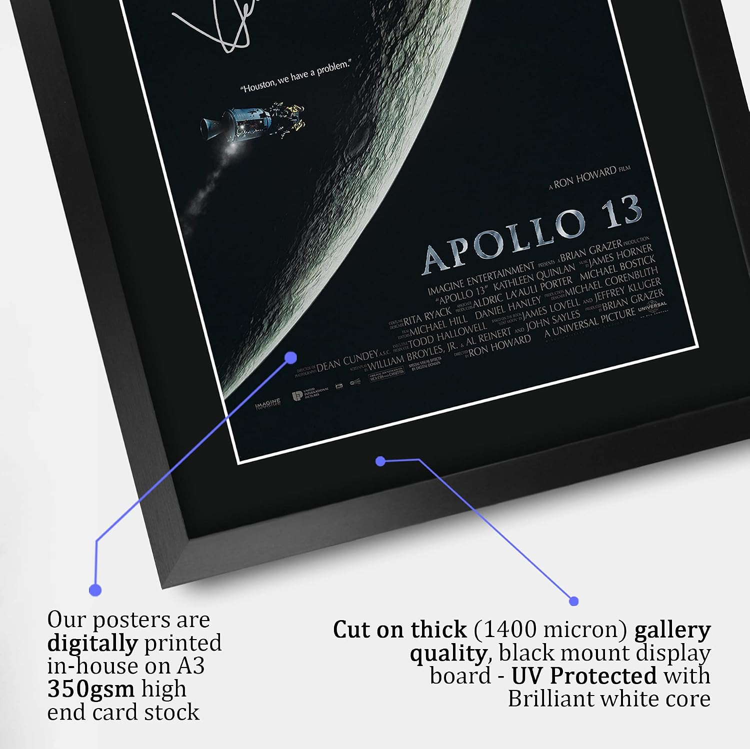 HWC Trading Apollo 13 Movie Poster Tom Hanks, Kevin Bacon 16 x 12 inch Framed Gifts Printed Poster Signed Autograph Picture for Movie Memorabilia Fans - 16" x 12" Framed