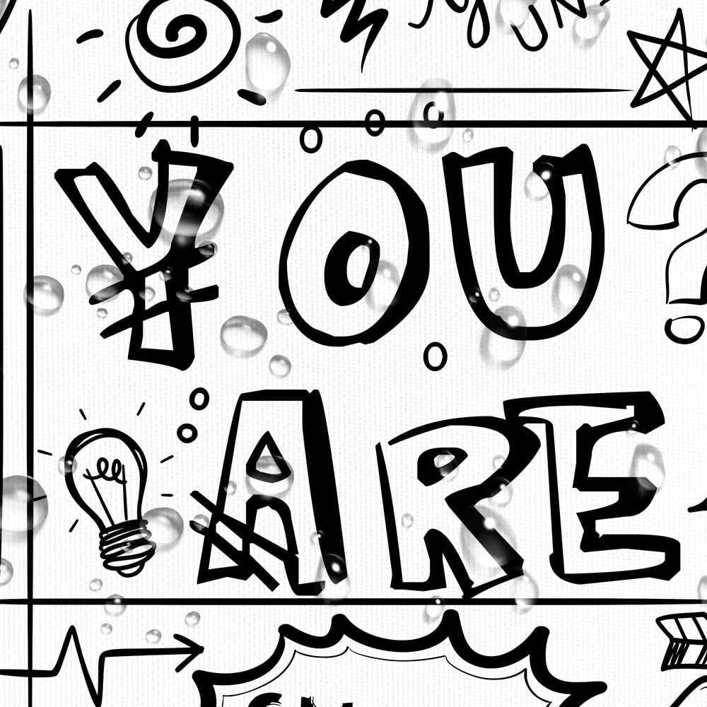 Funny Inspirational Shower Curtain Black and White You Are Neutral Abstract Motivational Positive Shower Curtain Set, Cool Teen Kids Boys Girls Graffiti Bathroom Curtain with Hooks, 70X70IN Black