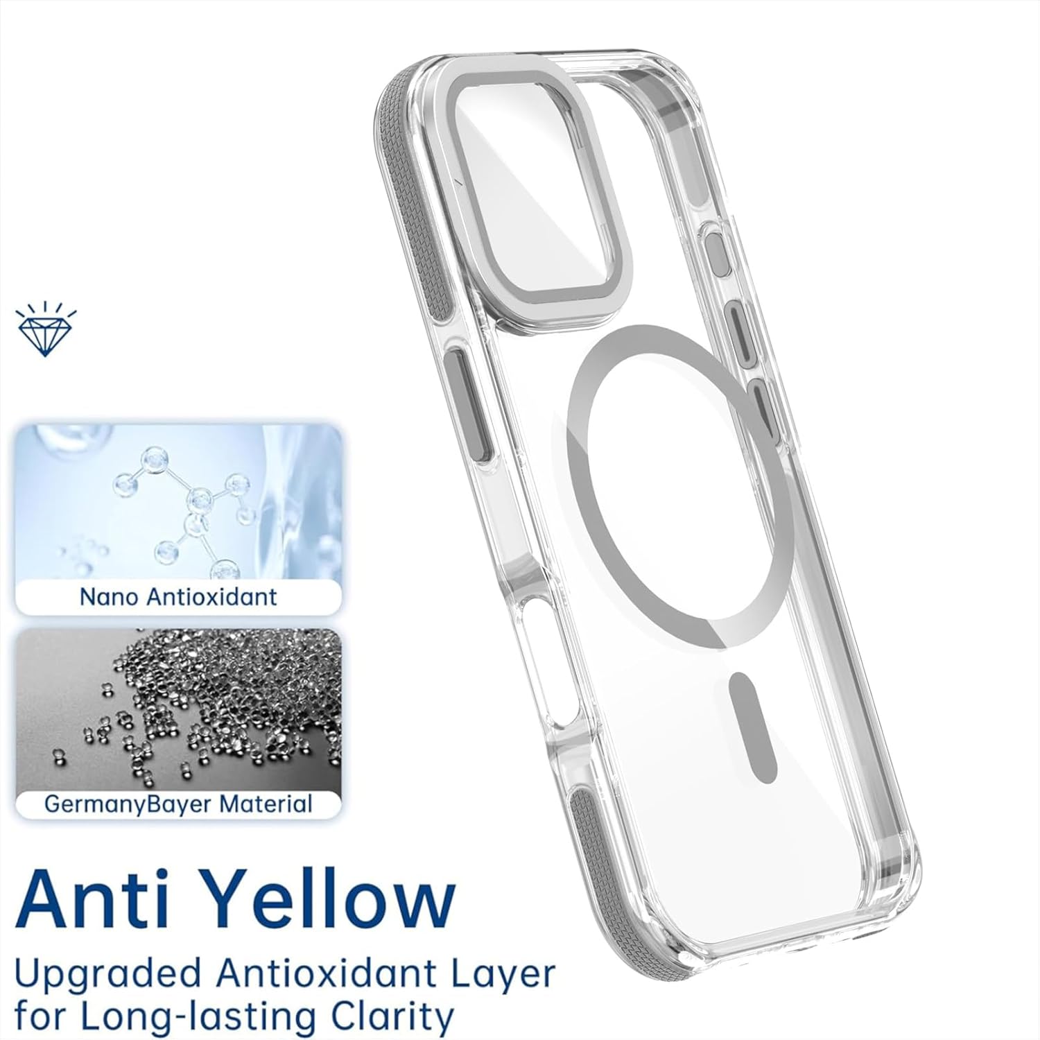 for iPhone 17 Magnetic Clear Case, MagSafe Compatible, Kickstand & Lens Protection, Soft Shockproof Bumper, Non-Yellowing Cover with Wrist Lanyard