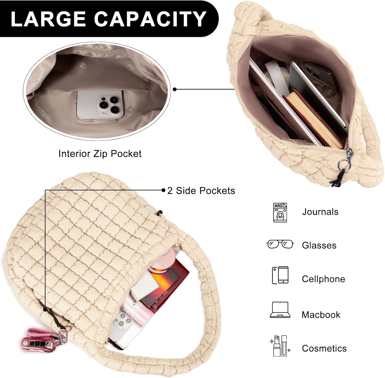 Puffer Tote Bag for Women Large Quilted Puffy Lightweight Carryall Crossbody Tote Bag for Women - Image 4