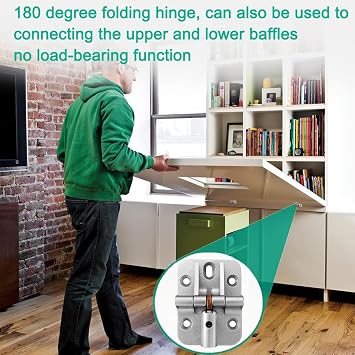 Bifold Door Hardware,180 Degree Locking Hinges 2 Pack | Zinc alloy torque hinges 180-degree adjustable locking. For drop leaf tables, workbenches, and bifold doors. Space-saving.
