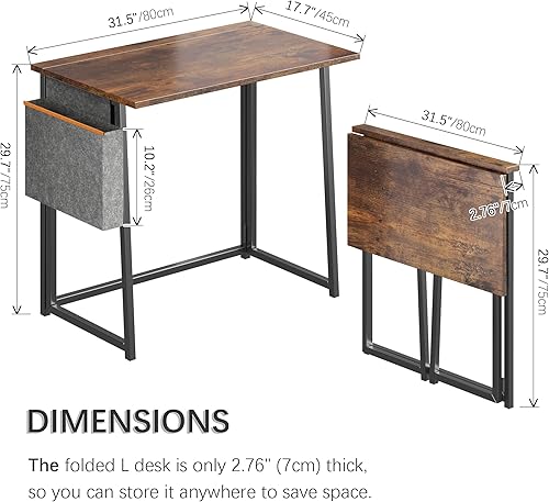 Miniatura 62 de 4NM Escritorio plegable pequeño de 31.6 pulgadas, escritorio plegable de oficina en casa, mesa de estudio para dormitorio pequeño que ahorra natural
