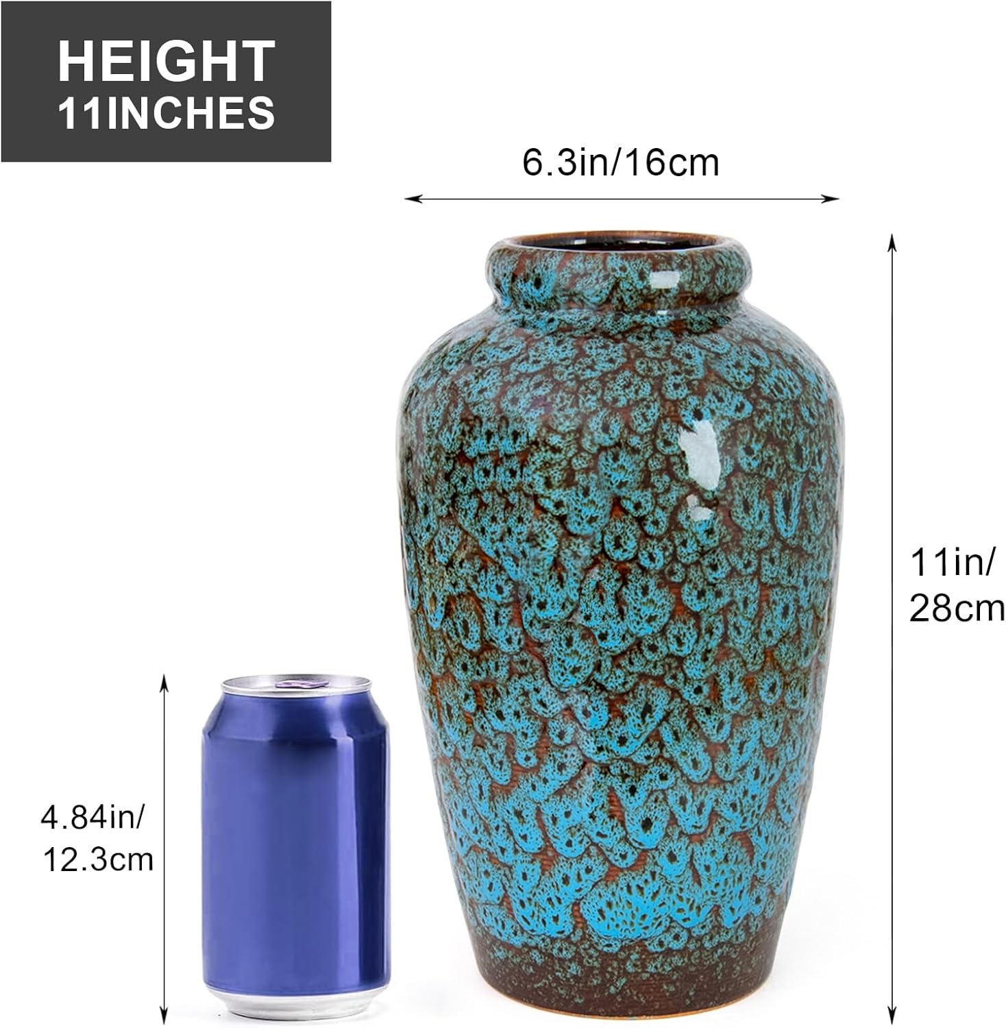 Unique Ceramic Flower Vase, Modern Home Decor for Living Room, Tables, Shelves & Enterways,11Inch Tall Glaze Blue Vase Gift for Housewarming, Wedding, Birthday - Image 3
