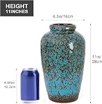 Large Unique Ceramic Vase, 11 Inch Modern Artistic Decorative Flower Vase, Tall Vase for Home Decor, Living Room, Shelf, Mantel, Dining Table, Office Decor, Glaze Blue