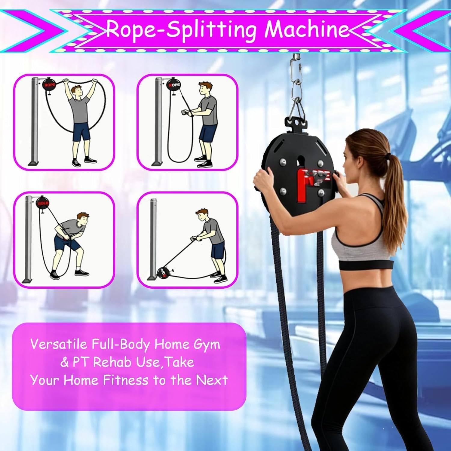 Maszyna linowa Endless Rope Trainer, regulowany system linowy z regulowanym oporem, do treningu wytrzymałości mięśni kończyn górnych, ćwiczeń aerobowych i koordynacji całego ciała Red