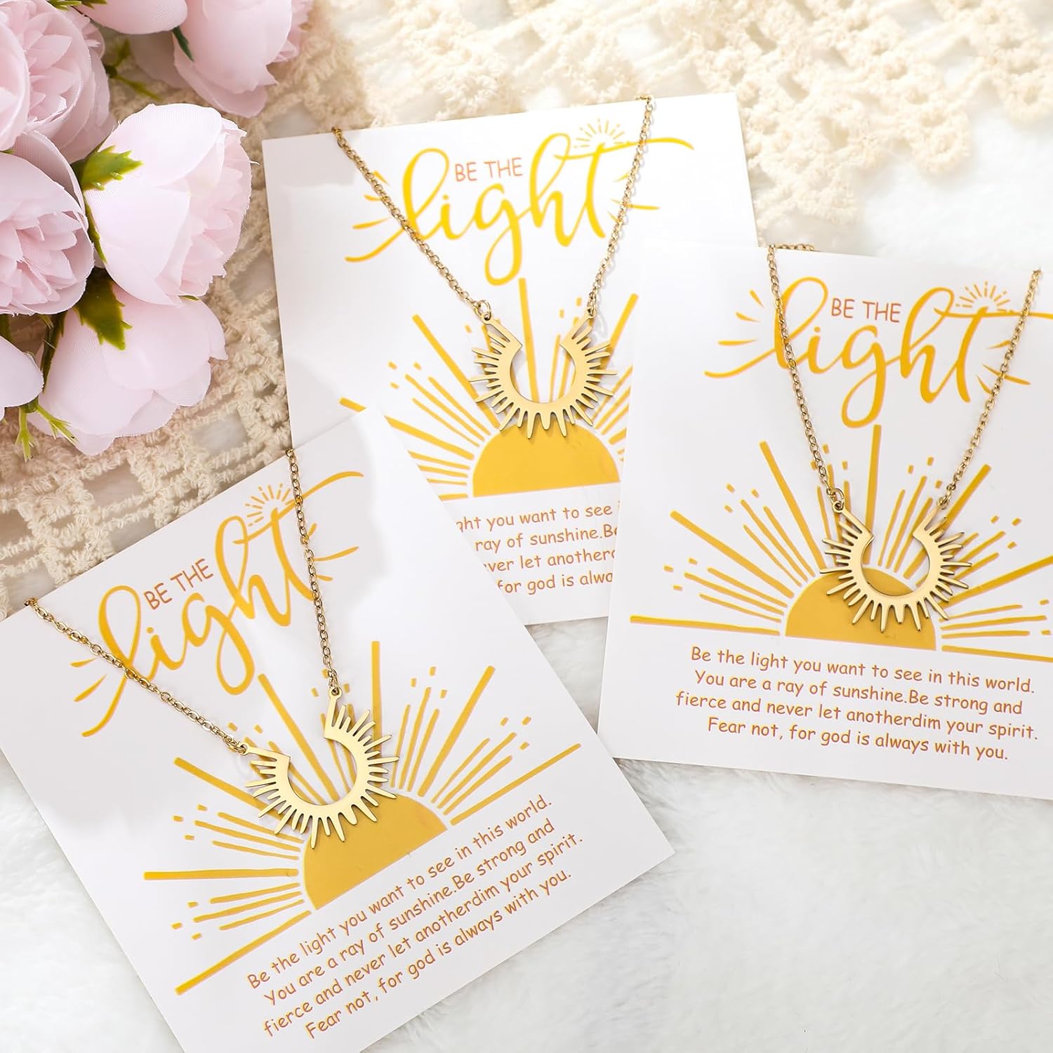 Landical 12 Sets Gold Sun Necklace with Bible Verses Cards Christian Party Gifts for Women Sun Pendant Necklace Bulk for Christian Religious Jewelry Gifts - Image 5