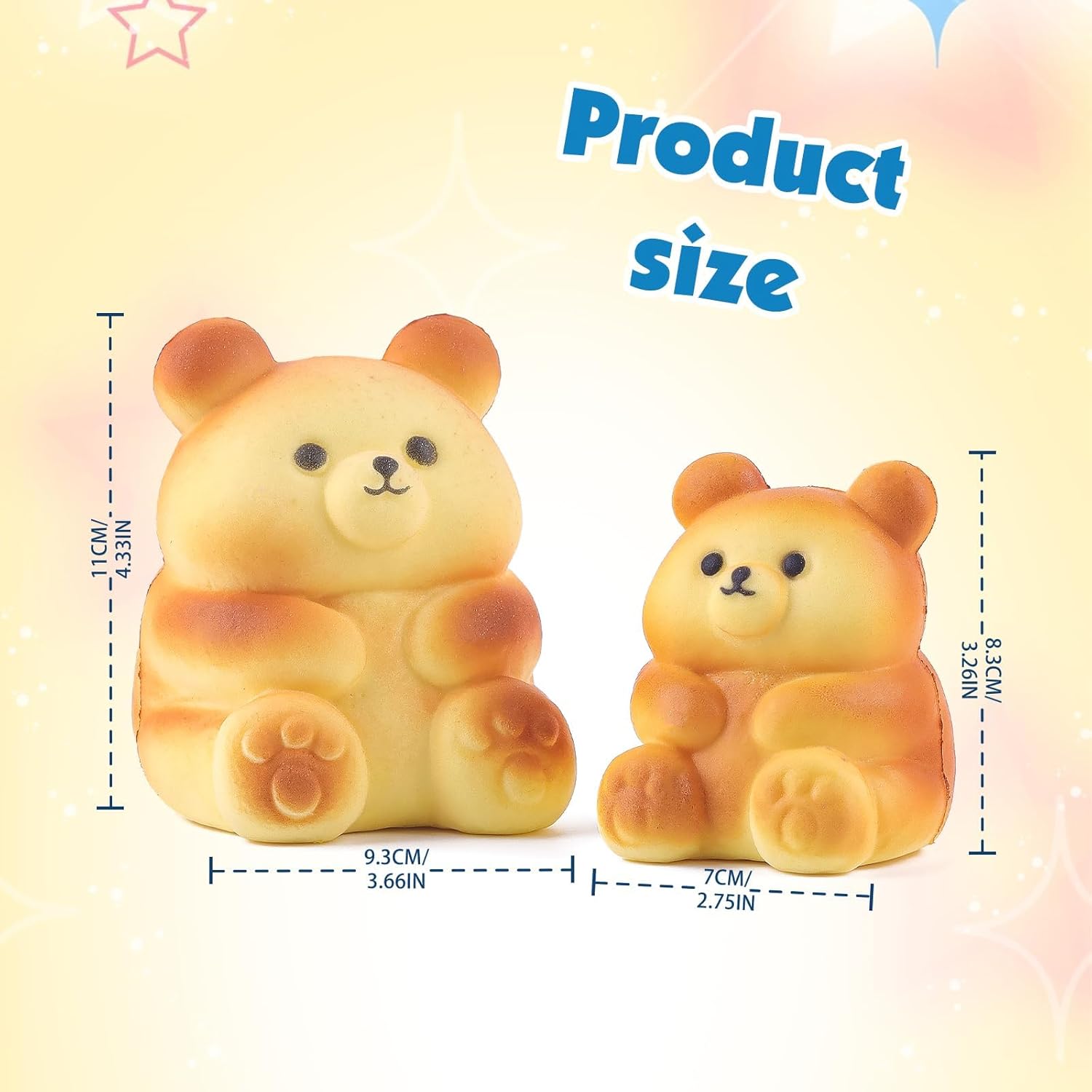 Anboor 2 Pcs Bear Squishies Toys for Kids Bear Slow Rising Animals Foam Squishies Jumbo Animal Big Stress Cute Squeeze Toy