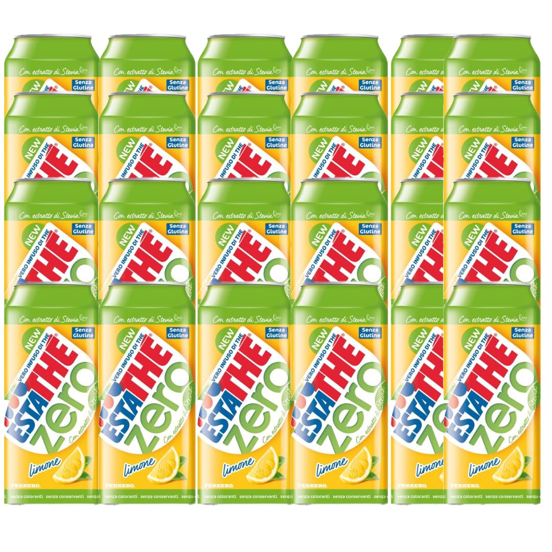 24X Confezione Per Estathé Zero Limone - The Freddo, Senza Zucchero, con Vero Infuso di Foglie di The e Succo di Limone, Bevanda Analcolica Senza Glutine, 24 Lattine da 330ml