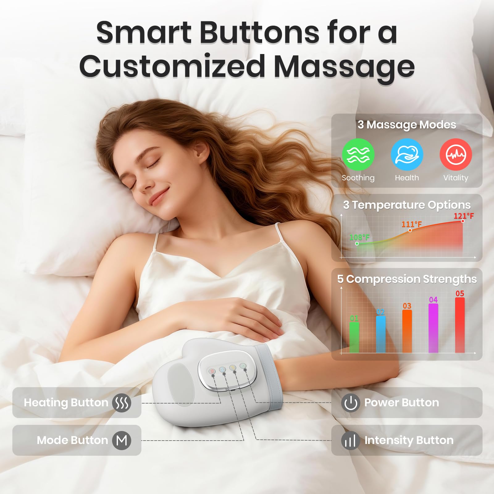 Kabelloses Handmassagegerät mit Wärme und Kompression, Elektrisches Handmassagegerät für Arthritis und Karpaltunnelentlastung, 3 Modi, 4 Wärmestufen, 5 Kompressionseinstellungen, Handmassage, Ideale