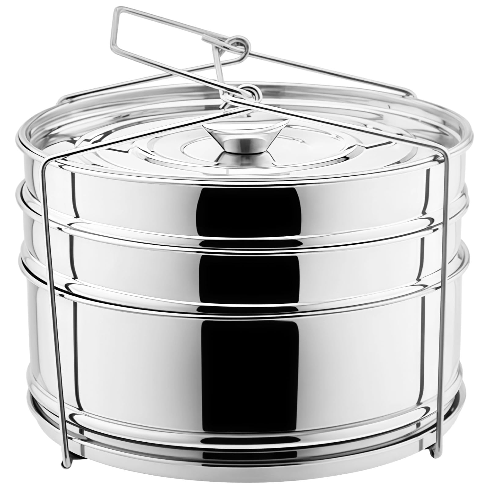 Packool Steamer Insert Pan, 3-Tier Stackable Stainless Steel Pot-in-Pot Baking Pan Steaming Pan with Sling Handle