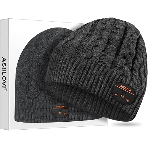 Bluetooth Beanie, Double-Layer Wool Lining Bluetooth Hat Beanie for Men/Women/Teens/Family, 20hrs Playing, Gift Packaging for Christmas Stocking Stuffers Thanksgiving (02-Charcoal)