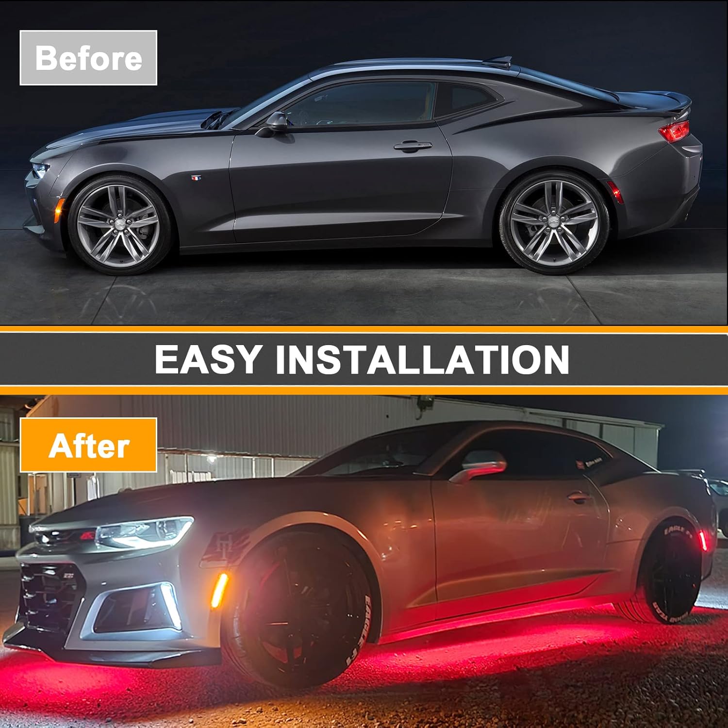 LED Side Marker Lights Kits Compatible with Camaro 2016-2024, Smoked Lens Front Amber&Rear Red Bumper Side Marker Lamp Turn Signal Light Assembly Replacement 4PCS