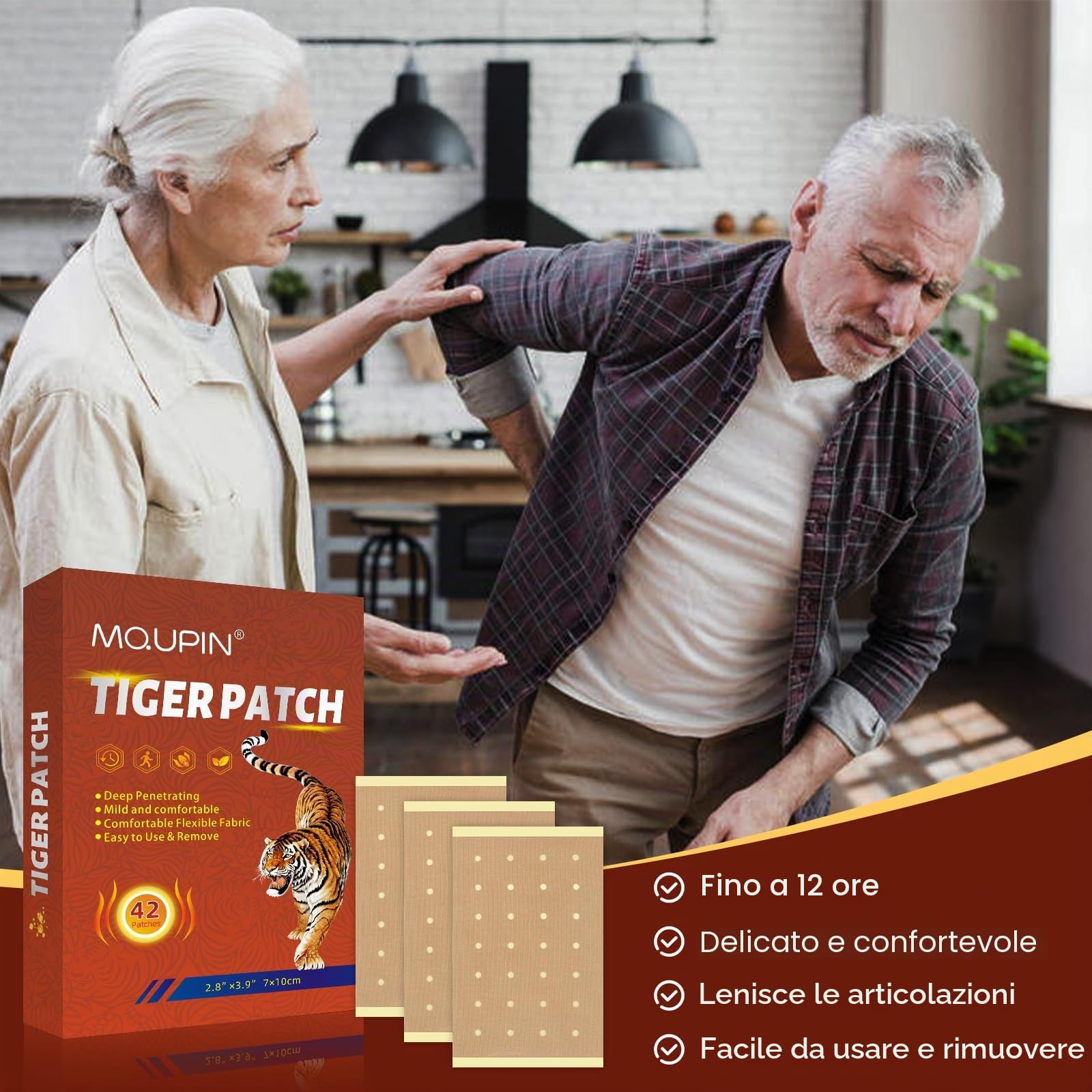 MQUPIN Pain Relief Patches, 42 Cerotti Ginocchio Impacchi di calore naturale a base di erbe per alleviare il dolore alla schiena, al ginocchio, al collo e alla spalla, 12 ore di lunga durata