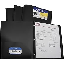 Folder 2-Pocket Poly W/PRONGS Black Pack of 25