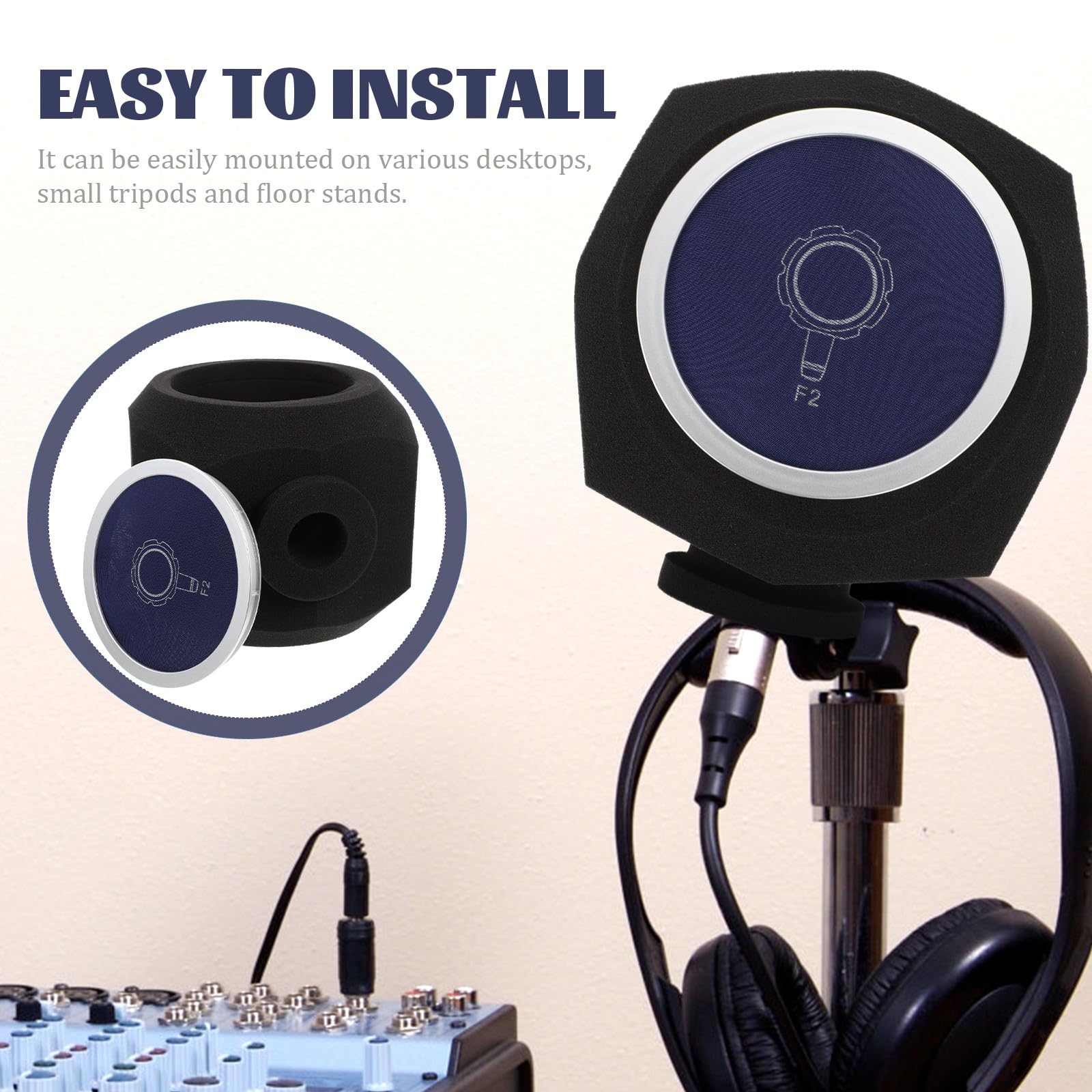 Beavorty Funda de Esponja para Micrófono Aislamiento Acústico, Cubierta Antiviento Flexible Azul Octogonal, Tamaño Compacto para Micrófonos de Grabación y Transmisión Profesional