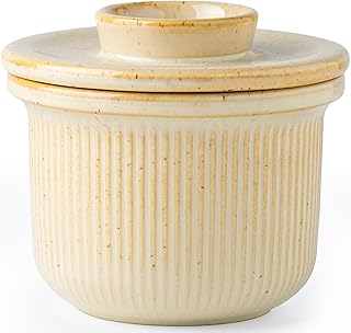 TheTerra Ceramic Butter Crock With Lid, Butter Keeper for Fresh Spreadable Butter, Container Holder for Kitchen and Home Decor, Cappuccino