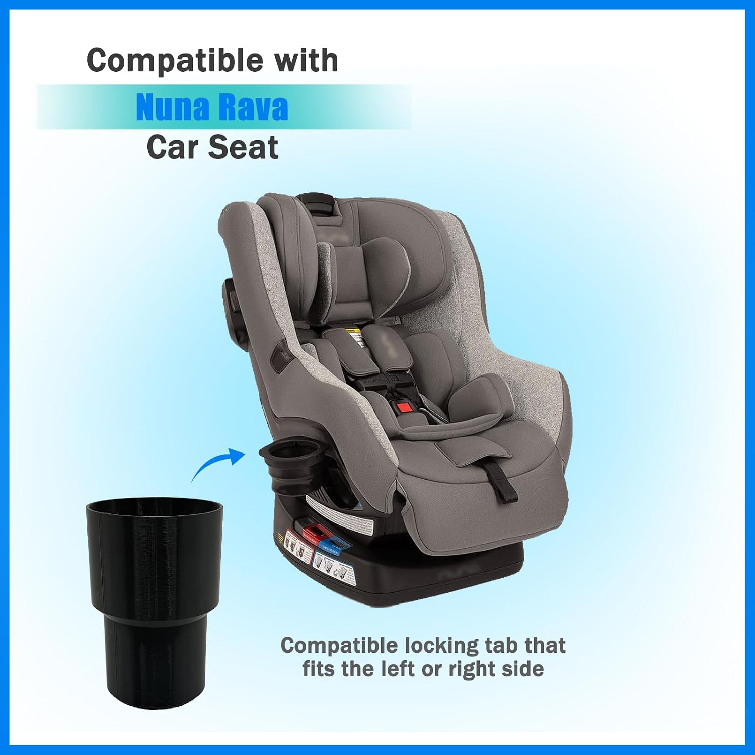 Cup Holder Adapter Compatible with Nuna Rava Car Seats, Upgraded Widened Design Fits Most Kids Water Bottles（Black）