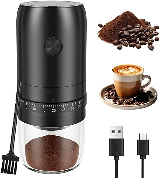 Electric Burr Coffee Bean Grinder, USB Rechargeable Cordless Mini Coffee Grinder with 40 Adjustable Setting, for Home Travel Camping and Office