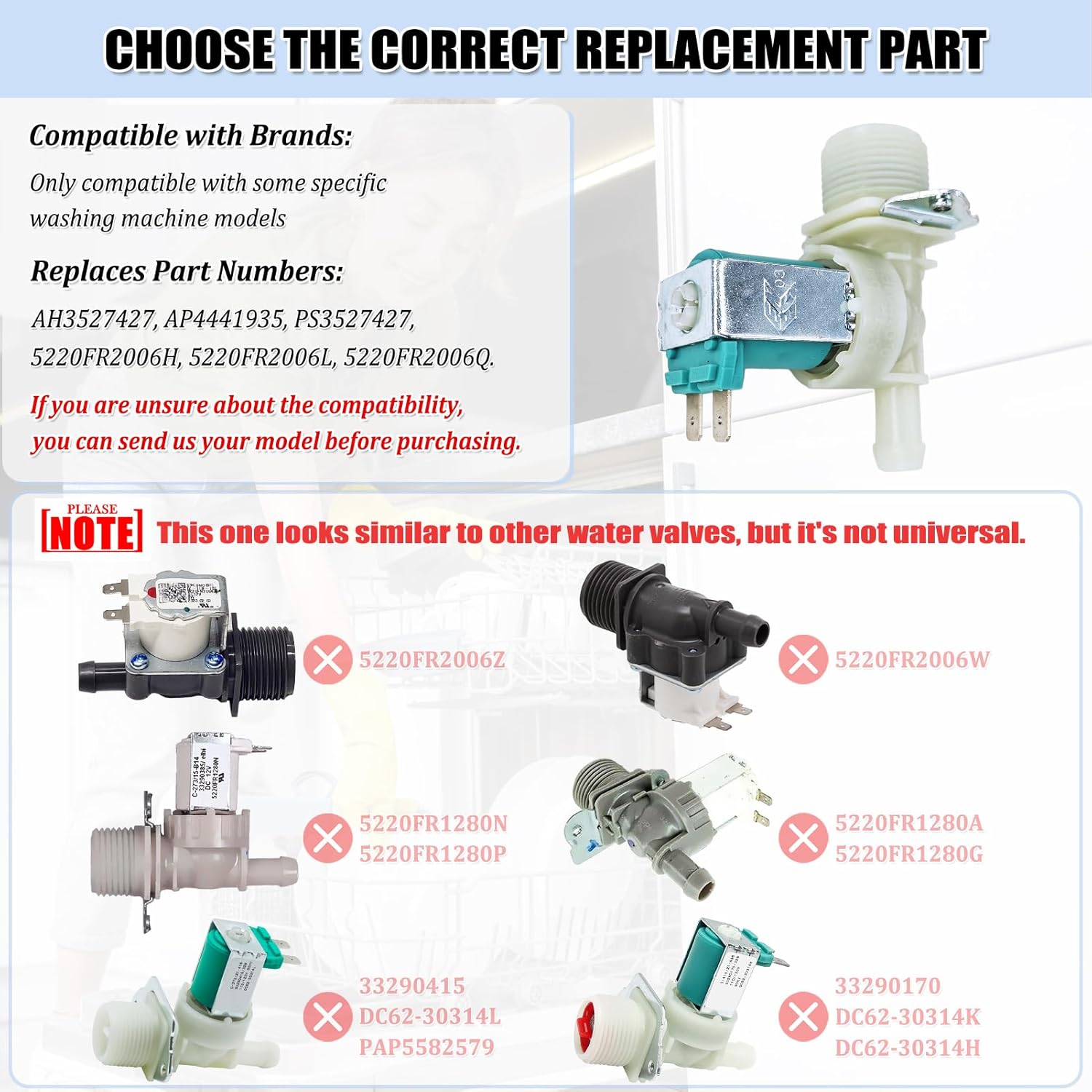 5221ER1003A & 5220FR2006H Washer Water Inlet Valve Set, Washing Machine Water Valve Assembly Replacement Parts 5221ER1003C 5220FR2006L AP4441935 AP4442608 PS3527452