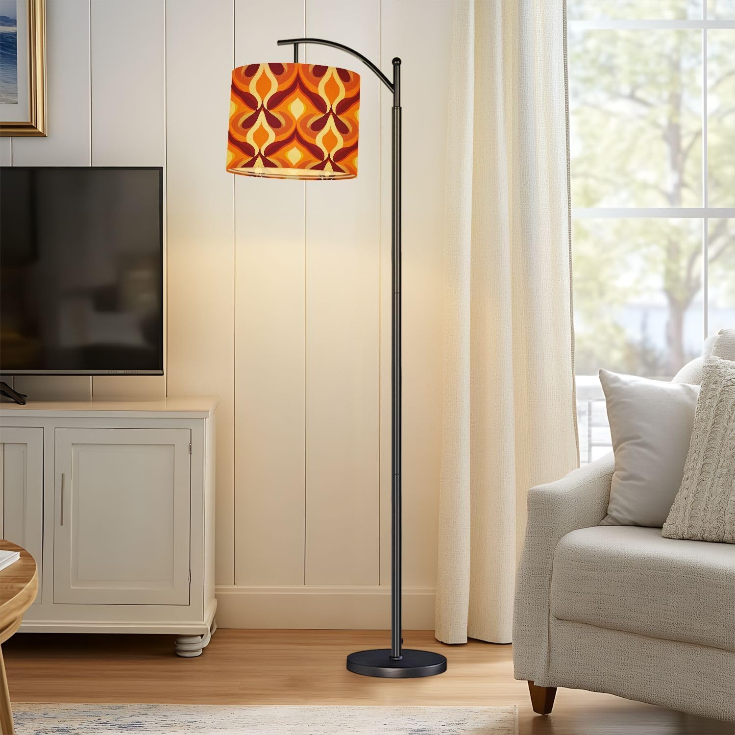Drum Lamp Shade 70s Retro Vintage Mid Century Modern Seamless Pattern Lampshade for Floor Lamps Table Lamps Pendant Light 8.9"x11" Linen Lampshades Replacement Large Lamp Shade