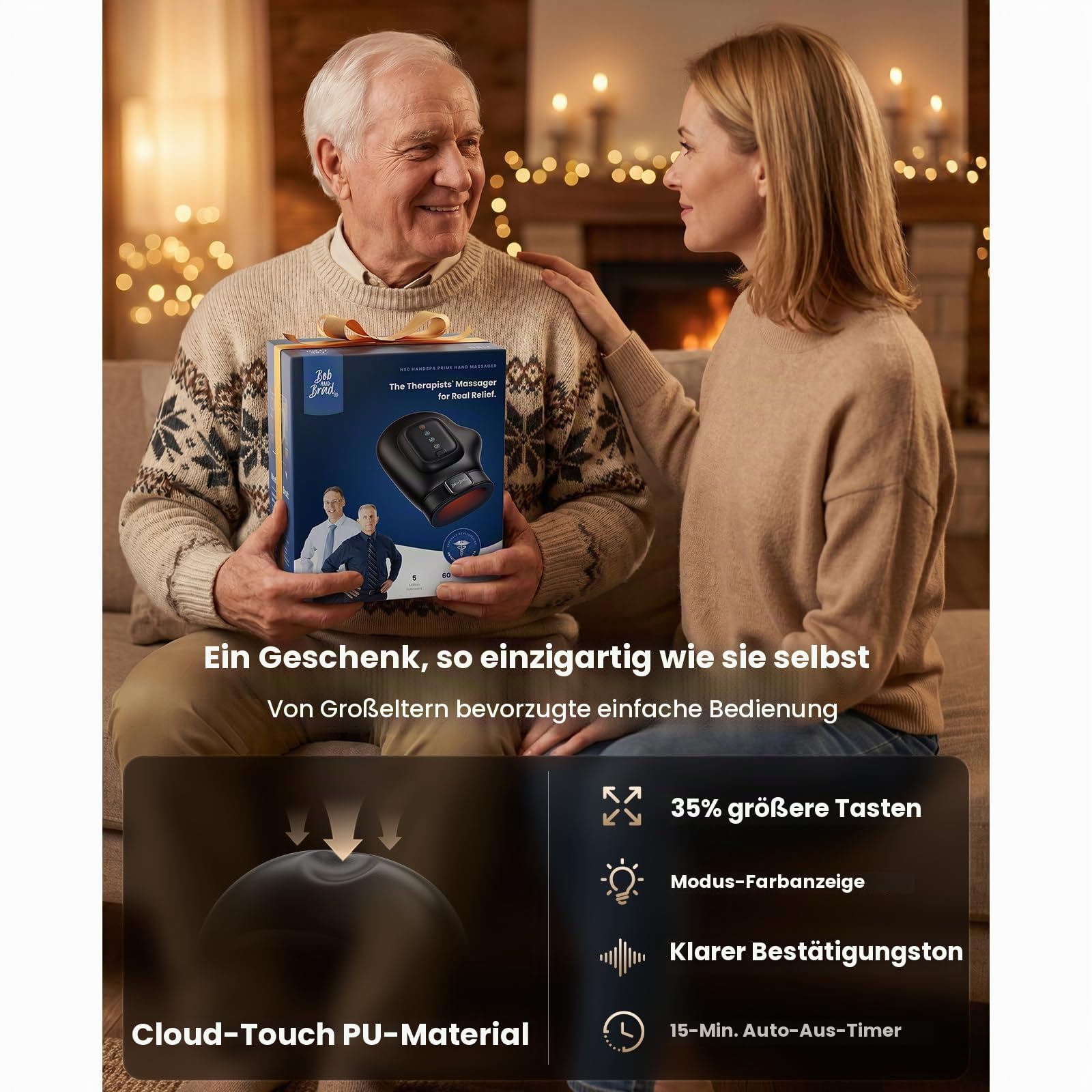 BOB AND BRAD Handmassagegerät mit Wärme & Kompression | Black HandSpa Prime für Hände & Finger, Kabellos mit Akku, 3 Modi & 5 Stufen, zur Entspannung, Geschenk für Damen & Herren
