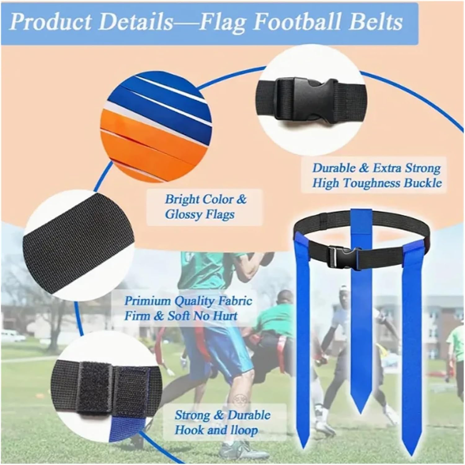 Lawsen Flag Football Belts Flag Football Belts 6pcs/14pcs Pack Rugby Waist Flags for Youths, Adults