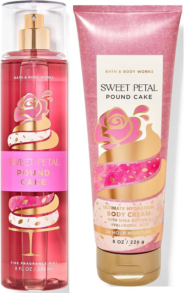 Bath and Body Works Juego de Regalo de Crema Corporal de Hidratación Definitiva y Bruma Corporal en Spray (Sweet Petal Pound Cake)