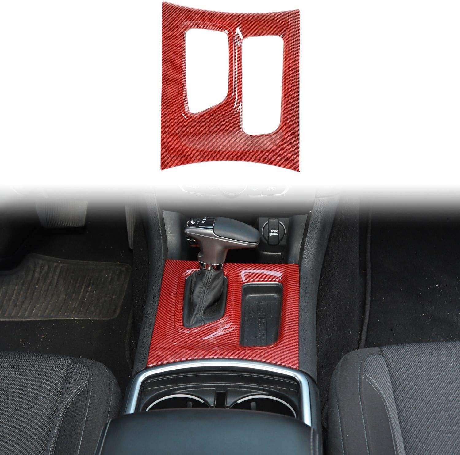 Voodonala for Charger Center Consoles Gear Shift Shifter Shift Lever Transmission Gearstick Trim Panel for 2015-2024 Dodge Charger Interior Accessories, ABS Red/Black Fiber 1pc
