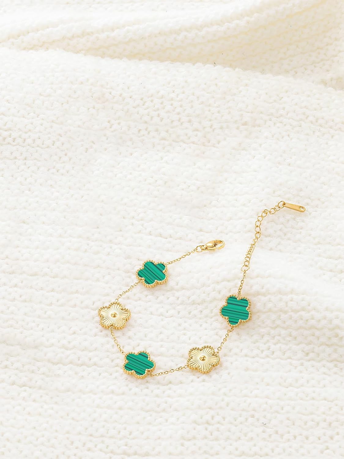 14K Gold Plated Dainty Colorful Five Leaf Clover Dot Bracelets for Women Lucky Flower Jewelry - Image 7