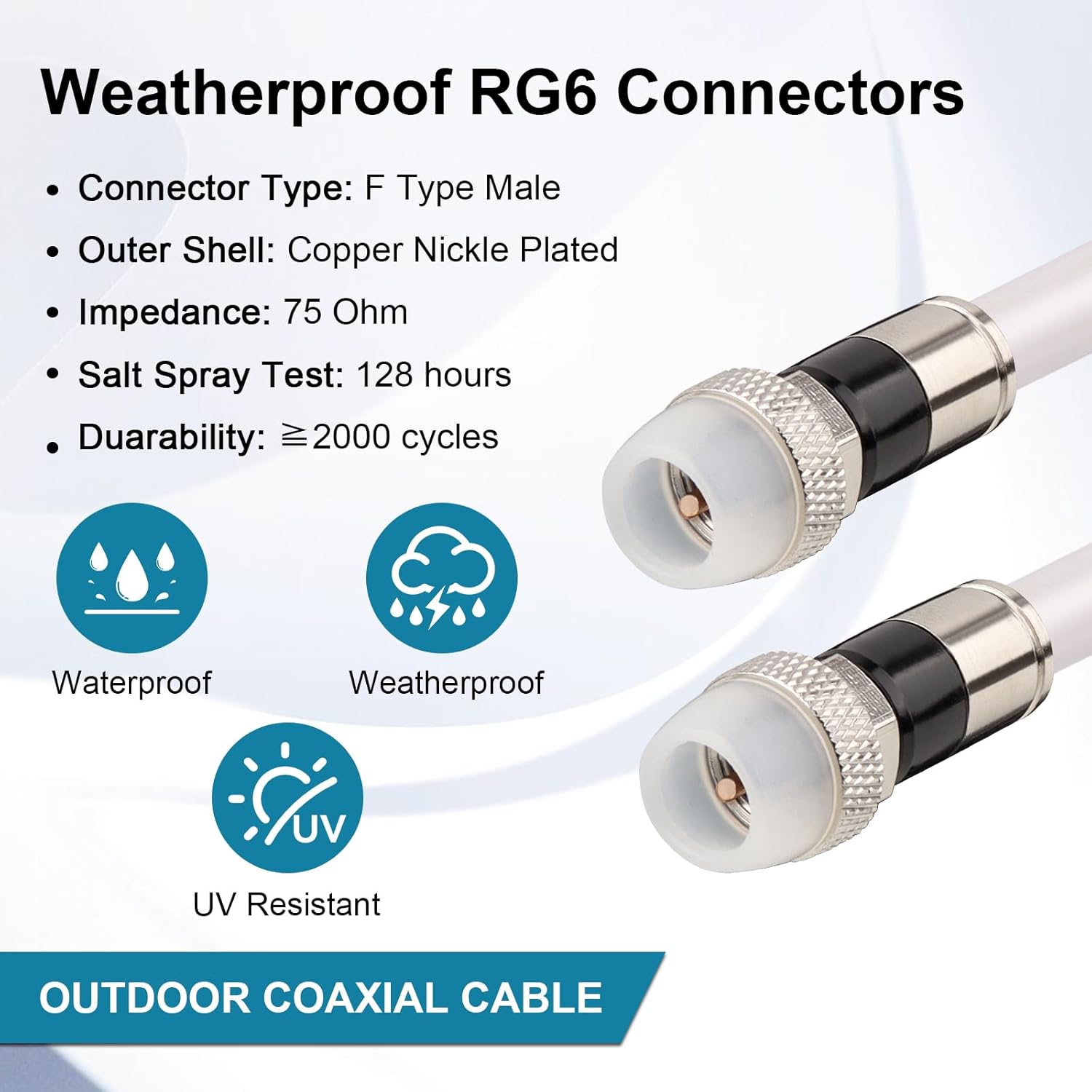 Coaxial Cable 100FT,RG6 Coaxial Cable with Weatherproof Rubber Boot,Direct Burial 75 Ohm RG6 Extension for Digital TV Aerial,High-Speed Internet,Broadband,Satellite-100 Feet