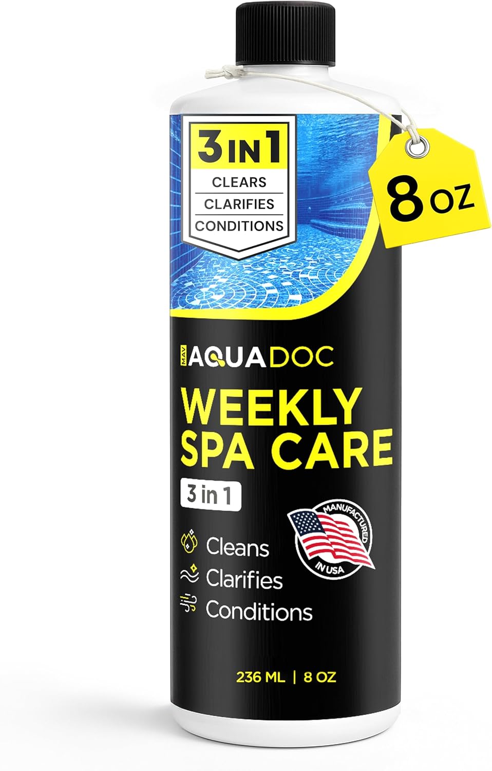AquaDoc 3 in 1 Hot Tub Weekly Care - Concentrated Spa Water Conditioning Treatment to Help Reduce Residue, Improve Water Appearance, Enhance Comfort - Hot Tub Chemicals Made in USA - 8 oz