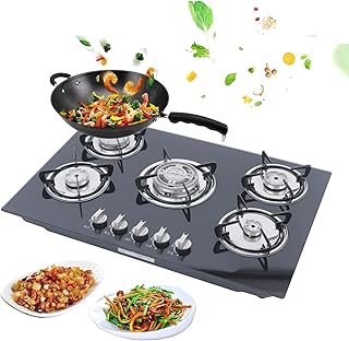 Xuthusman 30 Inch w/5 Burners Built-In Stove Natural Gas Cooking Stove Cooktop LPG/Propane Gas Hob Kitchen Cooker with Flameout Protection Easy to Clean