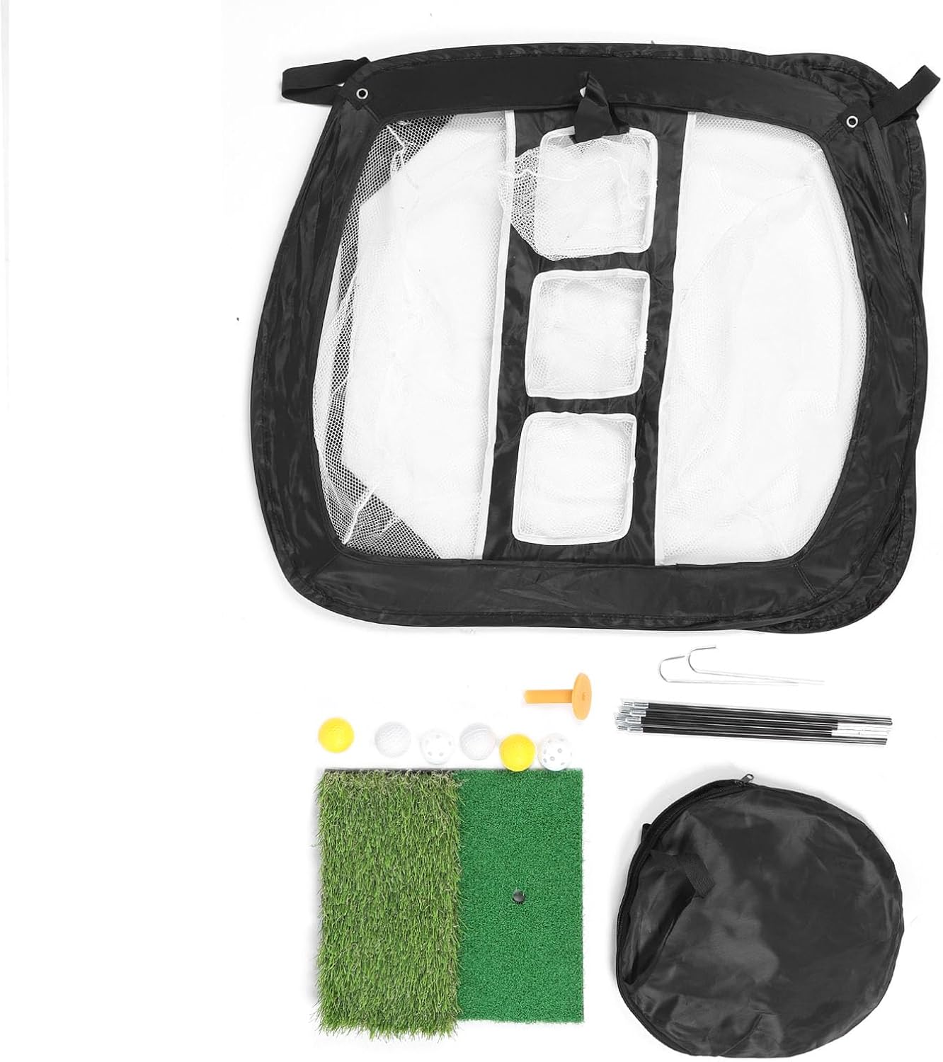 Club Practice Net All in 1 Home Hitting Aid Net for Backyard Driving Chipping Swing Training with Mat Balls Tee Bag Durable Portable Golf Training Equipment for Indoor Outdoor Use