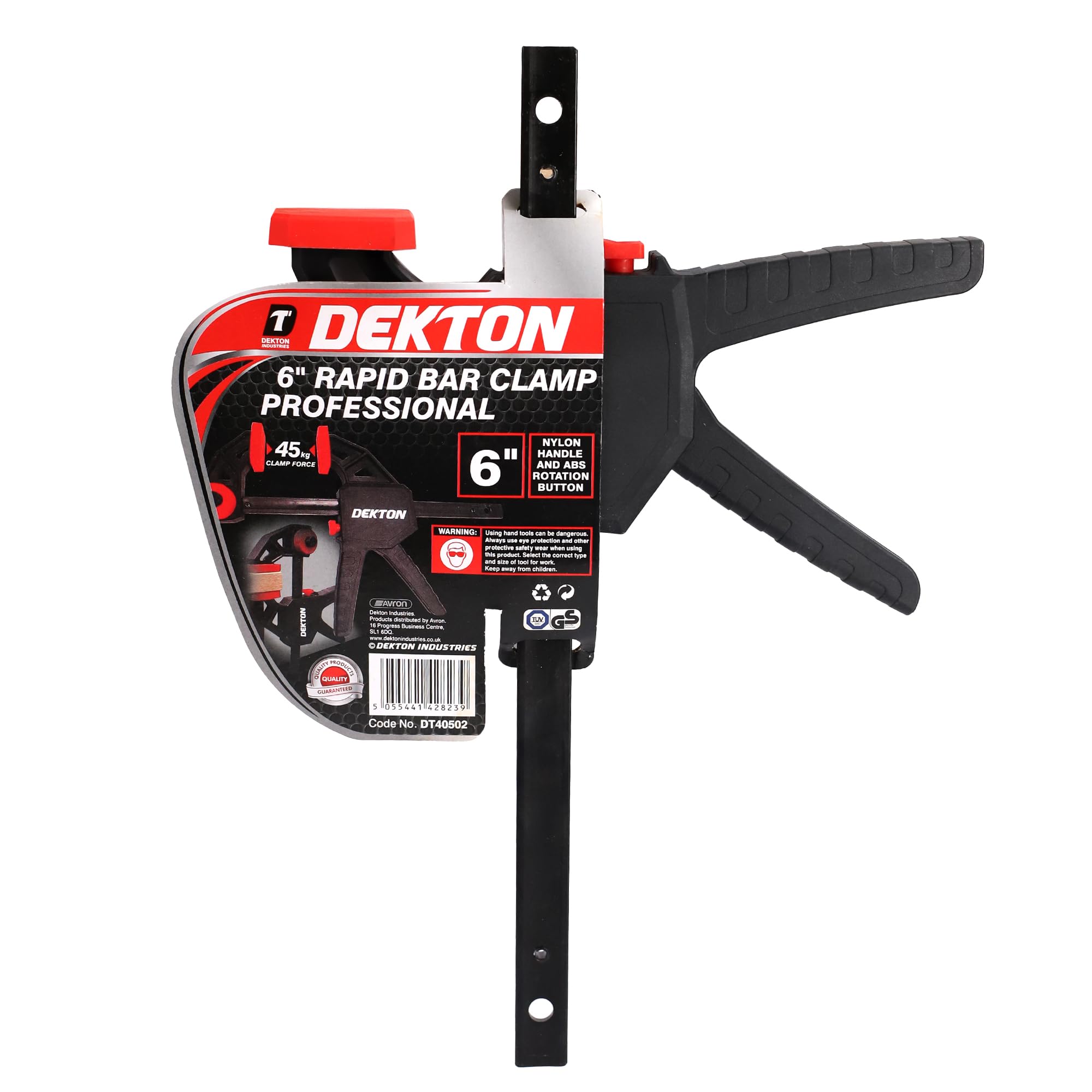 Dekton Black/Red Rapid Bar Clamp Professional-High Clamping Pressure| Quick-Release Mechanism| Durable & Strong Grip| Abs Handle And Rotation Button| Converts From Clamp To Spreader In Seconds| 45Kg Clamp Force